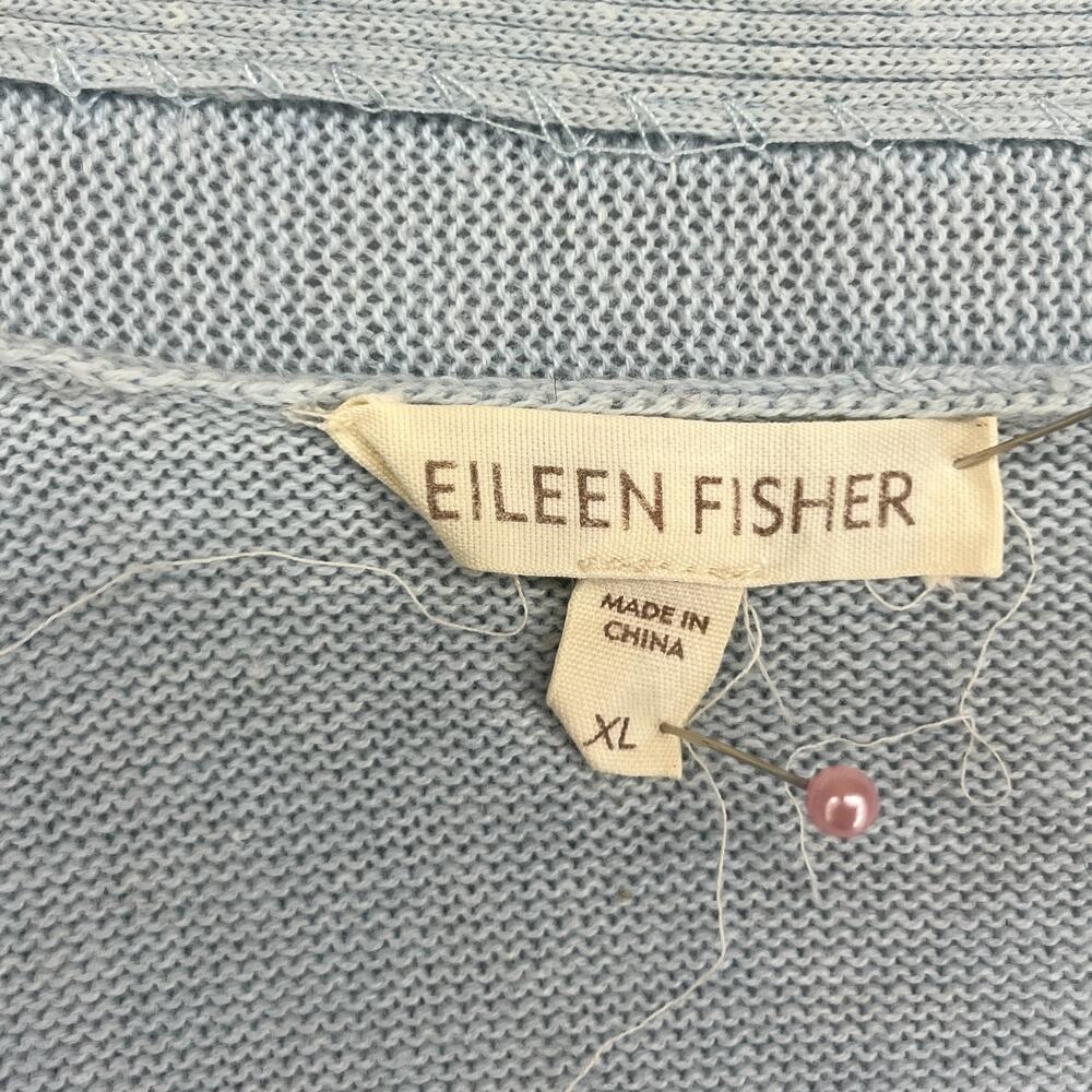 EILEEN FISHER Cardigan XL Cotton Cashmere Open Front Sweater Pockets Light Blue - Picture 5 of 13
